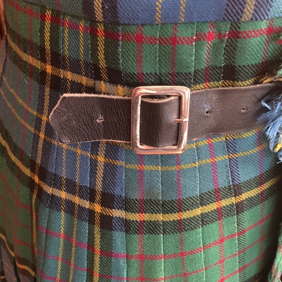 Authentic Vintage Wool Kilt Blue Green Plaid Leather Straps - Picture 8 of 14